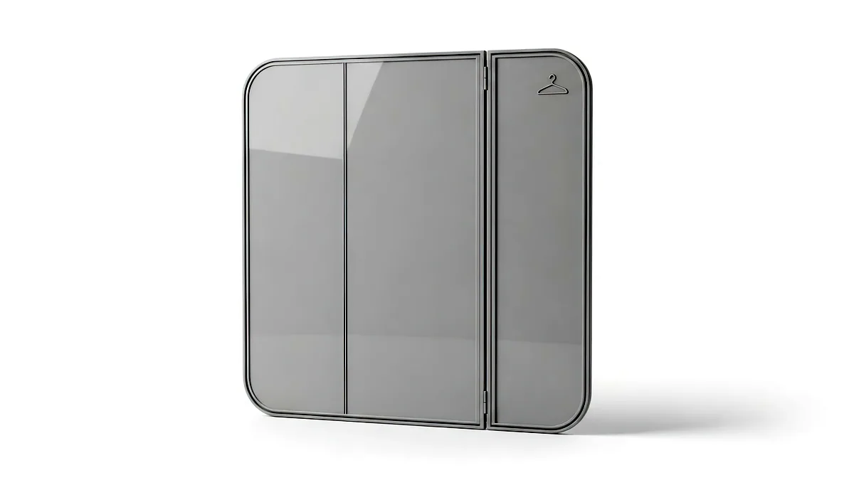 A slim phone with curved glass and a brushed metal band, lying on dark slate.
